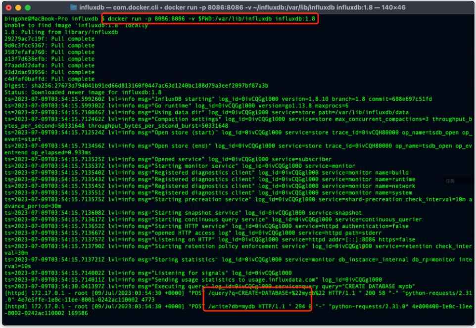 在這個示例中，我們首先連接到InfluxDB（類似于連接到MySQL數(shù)據(jù)庫），然后創(chuàng)建一個名為mydb的數(shù)據(jù)庫（類似于在MySQL中創(chuàng)建一個新的數(shù)據(jù)庫），并切換到創(chuàng)建的數(shù)據(jù)庫（類似于在MySQL中選擇一個數(shù)據(jù)庫）。接著，我們準(zhǔn)備了一條名為cpu_load的數(shù)據(jù)（在InfluxDB中，measurement相當(dāng)于MySQL中的表名），并為數(shù)據(jù)添加了host和region標(biāo)簽（類似于MySQL中的索引列）。最后，我們將數(shù)據(jù)寫入到InfluxDB中（類似于在MySQL中執(zhí)行INSERT語句）。  執(zhí)行上面的代碼后我們可以看到我們的操作成功了： 圖3