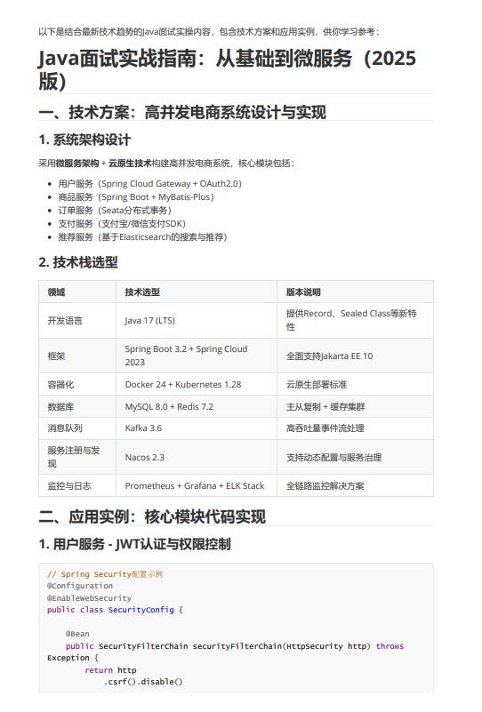 Java開(kāi)發(fā)基于微服務(wù)架構(gòu)的高并發(fā)電商系統(tǒng)設(shè)計(jì)與面試實(shí)戰(zhàn)指南：技術(shù)方案、應(yīng)用實(shí)例及性能優(yōu)化文檔的主要內(nèi)容 PDF 下載   圖1